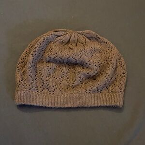 Knit Eyelet Beanie Hat in Brown
